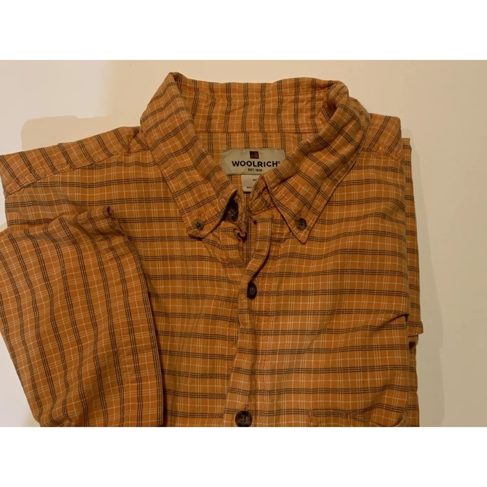 Woolrich Button Down Collar SS Logo Pocket Orange Rust 100% Cotton Men's Shirt L
